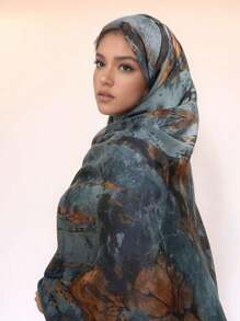 1 pièce Foulard bohème pour femme, imprimé marbre, sensation de soie, longue étole pashmina, convient pour un port quotidien et pour les vacances