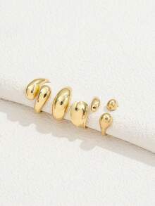 4pcs/Set Asymmetrical Women's Metal Glossy Water Drop Hugging Rings, Stackable Ring Set - Gold - View 6