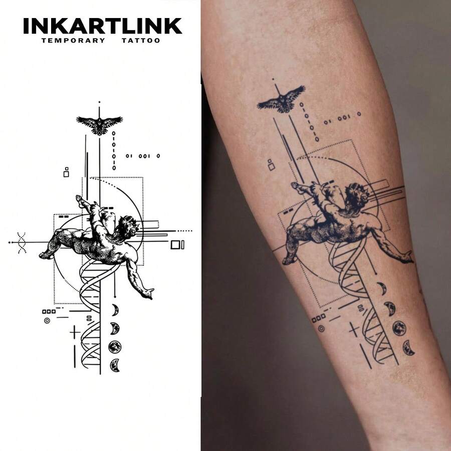1 件 INKARTLINK 天使草本汁纹身，魔法纹身，15 天纹身，半永久纹身，逼真的假纹身，持续 1-2 周