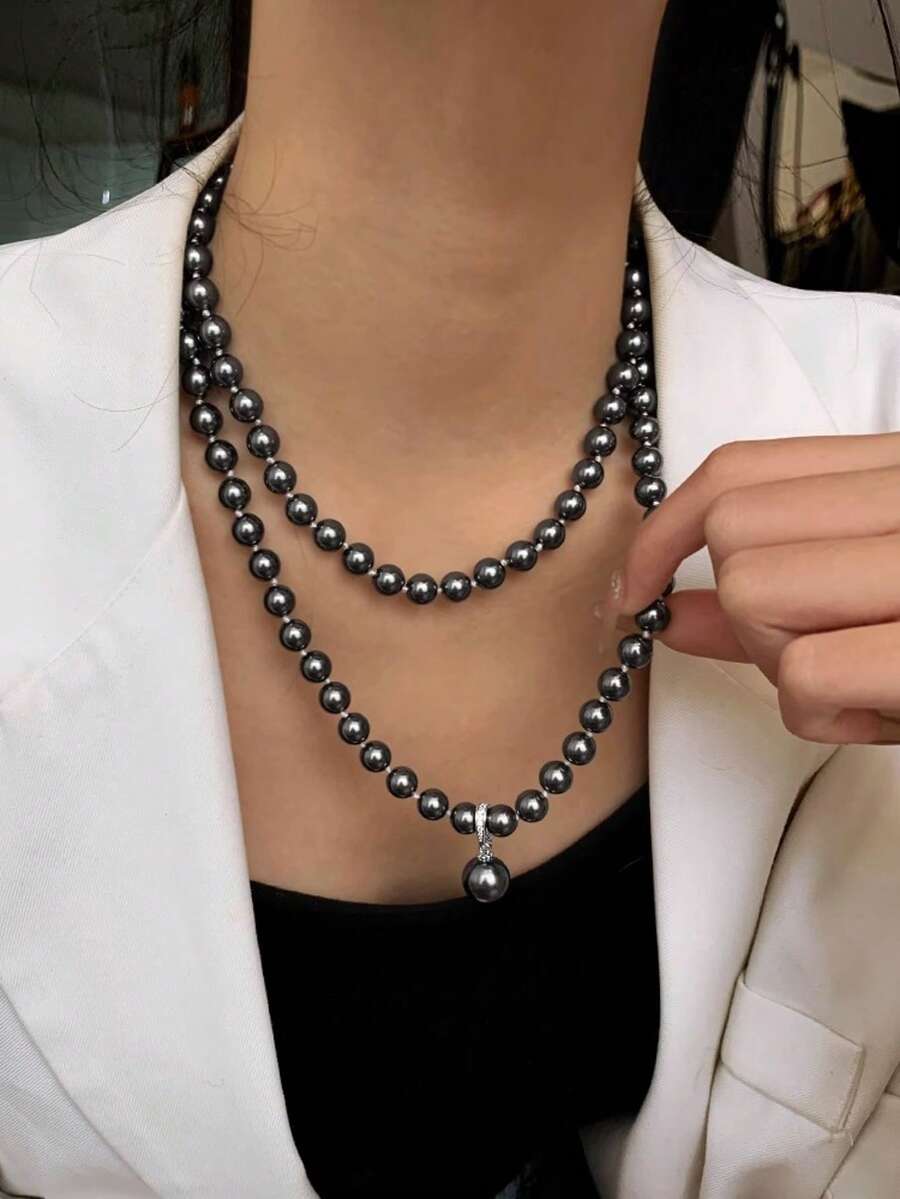 1 pieza Collar de perlas elegante y misterioso de alta gama de 8mm, adecuado para uso diario y eventos formales
