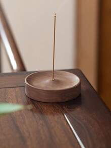 1 件北美黑胡桃木实木香棒手工茶道圆形香炉沉香托盘 - 棕色 - 查看 11