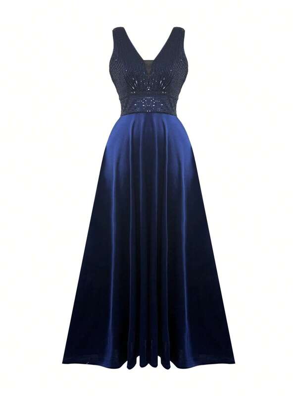 1st Sequin Contrast Mesh Rits Bruidsmeisjesjurk, Geschikt voor Zomerbruiloften en Formele Evenementen
