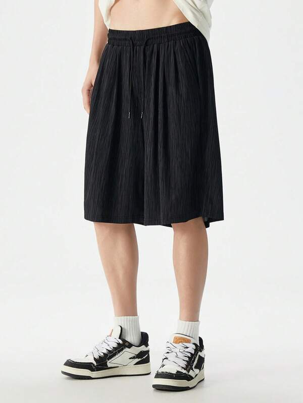 Plus Size Solid Color Knitted Ice Silk Fabric Casual Sports Shorts, Suitable For Summer