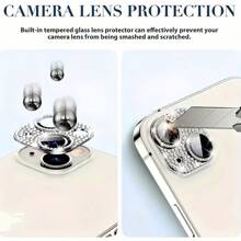 iPhone16/15 ProMaxカメラレンズプロテクターフィルム ラグジュアリーダイヤモンド対応、高級ダイヤモンドカメラステッカー、傷防止・耐衝撃強化ガラスフィルム、14ProMax/13/12Mini/11など高品質レンズデコレーションアクセサリー適用
