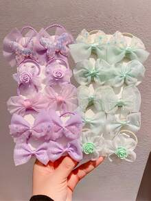 10个/套 女孩可爱蝴蝶结发圈，高弹力发绳组合装，适合上学、旅行、居家、派对、日常佩戴，青少年礼物 - 10 PCS - 查看 2