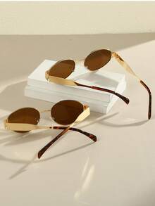 1 pieza/2 piezas Gafas de metal ovaladas personalizadas de moda vintage para mujer, accesorio con estilo - Multicolor - Ver 2