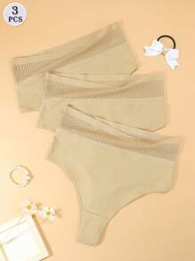 Set de 3 piezas de bragas de mujer de cintura alta, de alta calidad, cómodas y transpirables de algodón para el postparto con control de barriga, color albaricoque