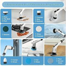 1pc Electric Multi-Functional Cleaning Brush Long Handle Mop Brush Household Extension Telescopic Rod Kitchen Bathroom Toilet Cleaning Magic Seven Brush Heads For A Variety Of Scenarios