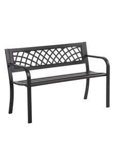 Patio Bench, 4 Feet Rust-Proof Cast Iron Park Bench, Hold 480 Lbs Heavy-Duty Metal Outdoor Furniture Bench Seat, With Plastic Backrest Armrests Sturdy Steel Frame Front Porch Bench For Yard Porch - 黑色 - 查看 4