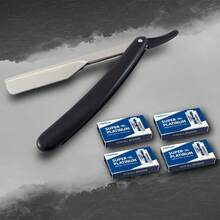 Straight Razors For Men, Black Plastic Handle Beard Shaver Folding Knife With Blades, Straight Edge Razor Barber Beard Razor Shavette Shaving Razor Kit, Manual Shaver Hair Removal Tools, Folding Shaving Knife - Black - View 13
