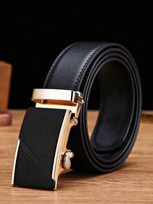 1 Pc Men's Black Casual/Business Automatic Buckle Belt, Fashion Versatile Textured Belt - Ideal Gift For Boyfriend/Father, Suitable For Daily Wear - Multicolor - View 2