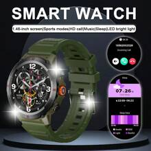1 Pc Unisex Silicone Smartwatch Band, 1.46" HD Touch Round Screen, Built-In Flashlight, Music Player, Weather Forecast, Bluetooth, Phone Call Function, Fitness Tracker, Suitable For Android And IOS, Suitable For School, Sport, Party And Other Occasions