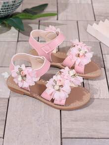2025 Summer New Sandals Sweet Flower Princess Shoes Hook And Loop Flat Bottom Outdoor Fashion Open Toed Children's Sandals - Pink - View 5
