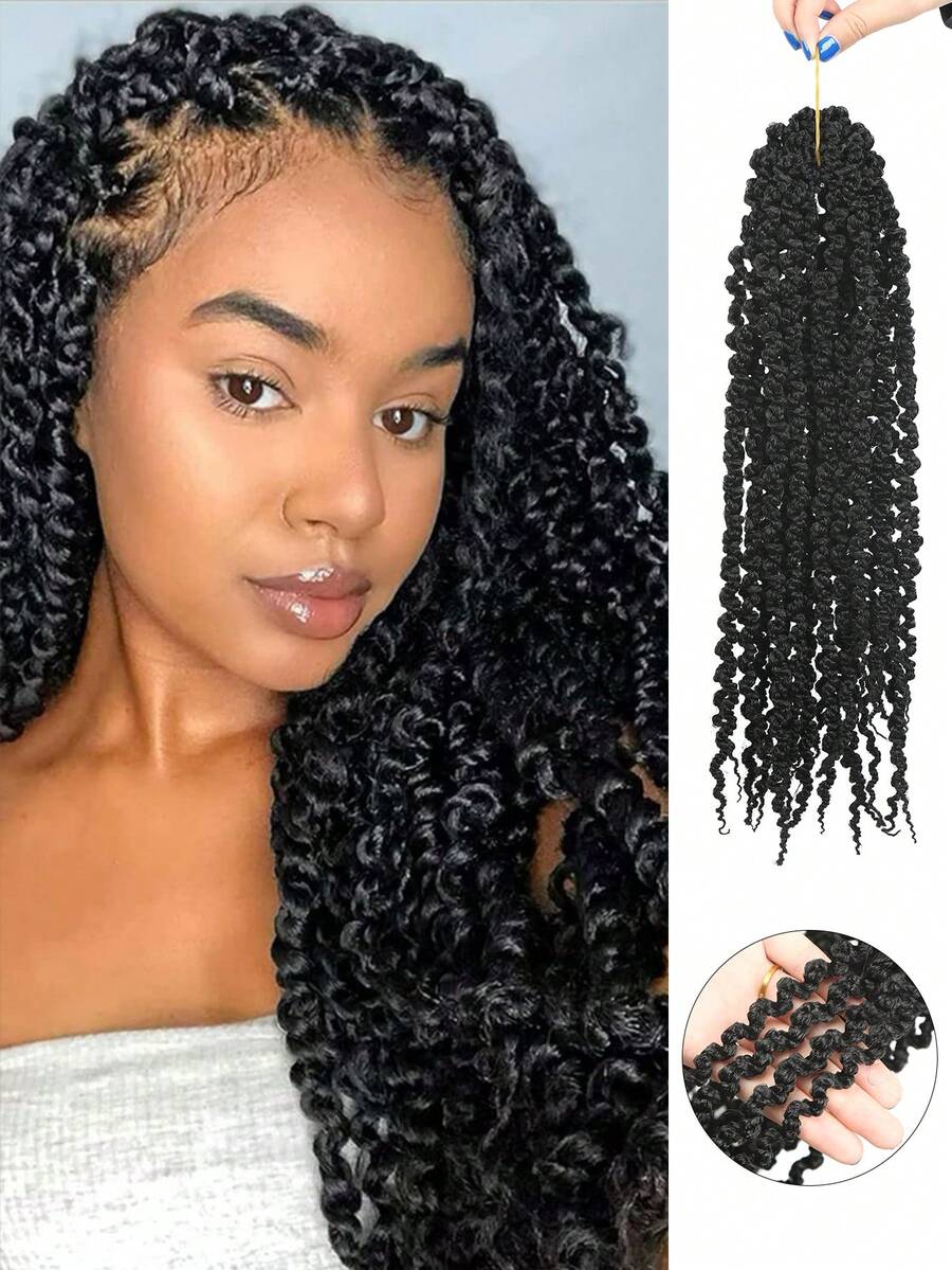 14英寸自然黑棕金1包Yanky Twist钩针编织假发，预扭蓬松弹簧扭辫钩针接发，预环钩针编织辫子，适用于女性日常、节日、派对、圣诞节、音乐节、嘉年华、角色扮演等场合。 - 彩色 - 查看 1