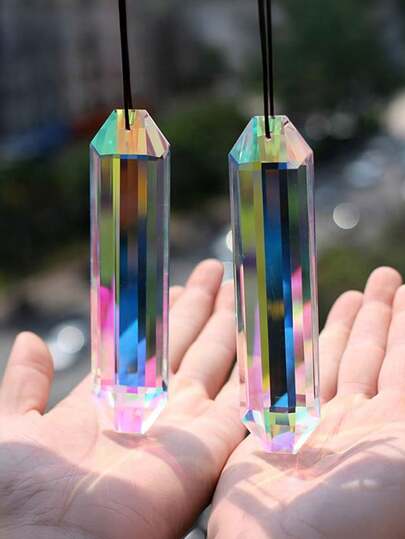 2 piezas de prismas de cristal atrapasol, prismas de vidrio colgantes de color AB, creadores de arcoíris, aptos para ventanas, habitaciones, jardines, decoración del hogar de estética fantástica