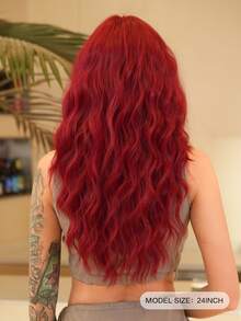 7JHH WIGS 24 Inch Gorgeous Hot Red Long Straight Wig For Women, Fluffy Synthetic Wig With Bangs Dark Roots Hair, Natural Looking Very Soft Synthetic Heat Resistant Fiber Hair Wig Accessories, Full Machine Beautiful Wig For Girls Music Festival Party Street Wear, Halloween Cosplay Anime Or Costume Use - 紅色 - 查看 2