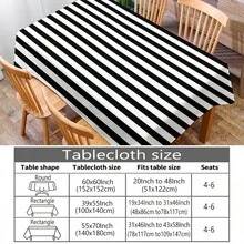 1pc Black & White Geometric Stripe Pattern Printed Tablecloth, Modern Style Polyester Fiber Rectangular & Round Tablecloth, Digital Printed Tablecloth Suitable For Living Room Home Use, Outdoor Dining Table, Small Round Table - Black and White - View 4
