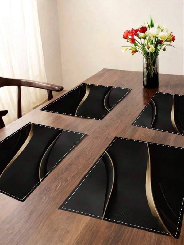 4 قطع من البساط المنقوش بنمط هندسي مخطط، بساط مقاوم للحرارة، قابل للغسل وسهل التنظيف، إكسسوارات زخرفية للمائدة للفناء، طاولة الحفلات، المطبخ، طاولة المنزل، طاولة الشاي