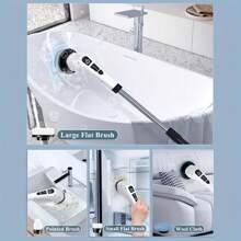 1pc Electric Multi-Functional Cleaning Brush Long Handle Mop Brush Household Extension Telescopic Rod Kitchen Bathroom Toilet Cleaning Magic Seven Brush Heads For A Variety Of Scenarios