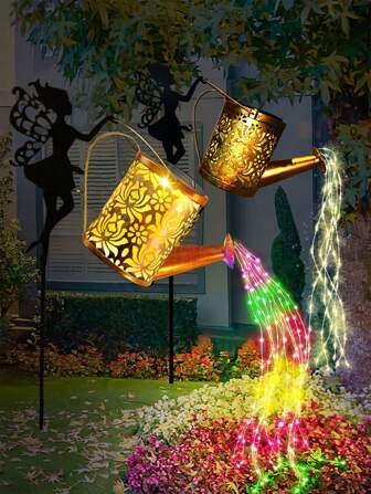 1Pc Solar Watering Light, Fairy Garden Light Metal Solar Watering Can With LED Lights, Energy-Efficient, Outdoor Hanging Christmas Decor, Potted Plant Accent, No Remote, For Lawn & Garden Decor