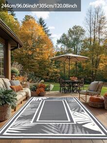Dywan zewnętrzny 5 stóp X 8 stóp, wodoodporna mata, duży dywan zewnętrzny, dwustronna plastikowa mata kempingowa, kamper, weranda, taras, kemping, balkon, podwórko - Liście w szarej ramce - Zobacz 6