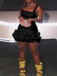 Women's Summer Bodycon Mini Dress | Square Neck Ruched Waist Sexy Party Dress For Concert Beach, Graduation Festival Club & Easter Outfits