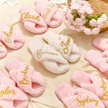 Custom Fluffy Slippers, Custom Bride Slippers, Fluffy Bridesmaid Slippers, Bride Slipper Personalized, Christmas Party Slippers, Fluffy Slippers, Bride Slippers, Fluffy Cross Pearls Slippers, Bride Gift, Bridal Shower Gift, Bachelorette Party Gift I Do Slippers - Grey - View 7