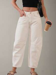 女士春夏休闲老款白色阔腿牛仔裤宽松长裤 - 白色 - 查看 5
