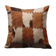 Vintage Cowhide Print Throw Pillow Covers Set Of 1, Short Plush Fabric, Rustic Patchwork Cow Hide Design, Hand Washable, Decorative Pillowcases 45*45cm With Zipper For Bedroom And Living Room,Without Pillow Core