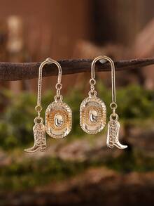 1 par de set de sombrero de vaquero, botas y aretes con encantos de estilo retro y occidental, aretes de tachuela de estilo vaquero occidental simple, regalo personalizado de aretes para mujeres - Multicolor - Ver 6