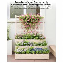 3-Tier Wooden Raised Garden Bed – Vertical Planter Box With Trellis & Ventilated Base For Climbing Plants, Flowers, Herbs & Vegetables – Outdoor Elevated Planter For Patio, Yard Or Lawn - 黃色 - 查看 3