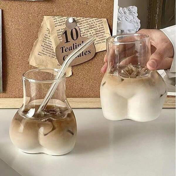 1pc Creative Body Shaped Glass Cup, Novelty Buttocks Design Drinking Glass, Transparent 3D Body Shape Bum Cocktail Cup, 450ml