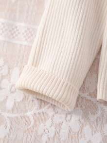 女童经典纯色罗纹圆领针织开衫，轻盈简约，适合居家、日常或户外穿着，四季皆宜 - 米色 - 查看 3