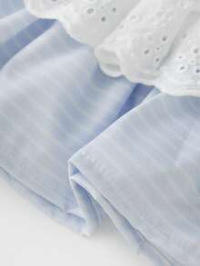 Women's Plaid Print Mini Skirts High Waist Lace Patchwork A-Line Skirts Layered Ruffle Skirts - Biru - View 7