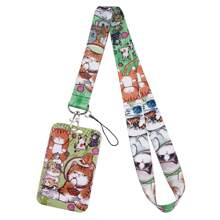 1 pieza de Titular de tarjeta con cordón con diseño de gato y corazón, funda rígida para tarjeta de identificación, llavero, adecuado para tarjeta de metro, tarjetas de identificación, tarjetas de trabajo, tarjetas de estudiante, tarjetas de exposición, insignias de eventos