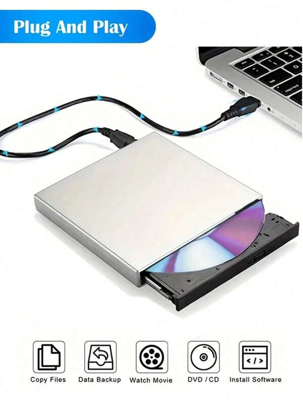 Externe CD DVD Laufwerk für Laptop, Tragbarer schlanker USB 2.0 CD DVD Brenner Player, CD/DVD +/- RW ROM Optisches Laufwerk für Laptop, unterstützt Windows 10/8.1/7/XP/Vista, Linux