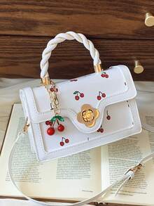 Versatile High-Quality Fashion Cherry Print Handbag For Women, Stylish Small Square Crossbody Bag, Spring/Summer New Arrival - Beige - View 1