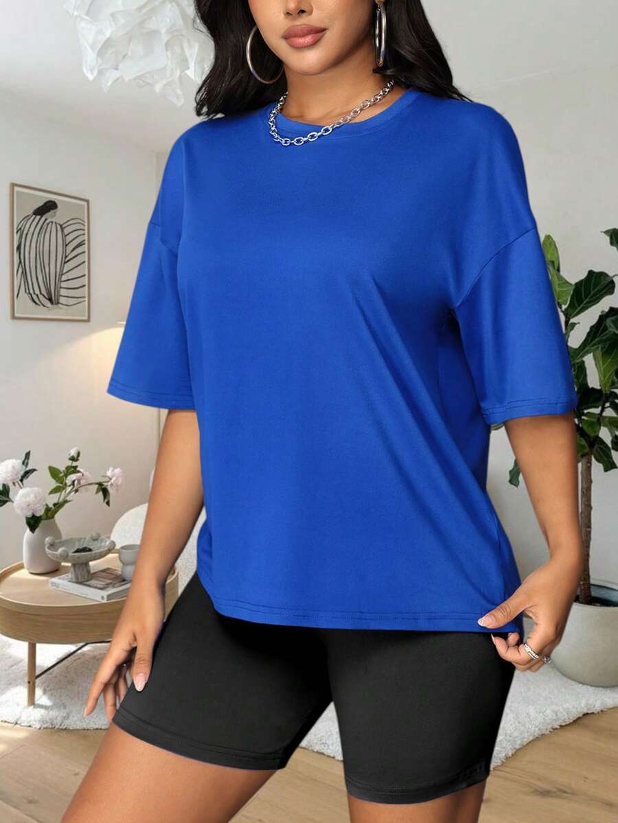 Women's Solid Color Casual Crew Neck T-Shirt And Shorts Set - Multicolor - View 1