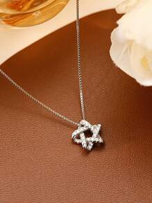 1pc S925 Sterling Silver Star Niche Design Hollow Five-Pointed Star Pendant Necklace For Women, Suitable For Daily Wear And Gift