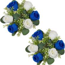 1 pièce Composition florale de centre de table de mariage - Couronne de fleurs artificielles roses avec bougie, couronne de printemps/été pour porte d'entrée, cérémonie - Bougeoir de fleurs artificielles feuilles, couronne florale en soie rose avec support de bougie, petites fleurs en plastique pour décoration de mariage, bouquet de mariée, décoration de centre de table, jardin, cour, mariage, anniversaire, douche, décoration de chambre esthétique, salle de classe, bureau, balcon, centre commercial, Saint-Valentin, cadeau