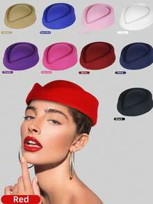 1 件欧洲、美国、英国复古空姐风格女士毡羊毛贝雷帽，优雅女士茶会帽，适合婚礼、派对、仪式、休闲装，四季皆宜