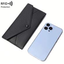 Neue RFID-diebstahlsichere Bürstenstruktur Damen Geldbörse mit Lychee-Muster aus weichem Leder, langes Kuvert-Design, ultraschlicht, Clutch-Tasche für Frauen, Geldbeutel, Geldbörse für Herren, Mini-Geldbörse