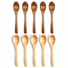 FFXK 10 Stück Holzsuppen-Löffel mit langem Griff, Kaffee-/Milch-Teelöffel, Zucker- und Gewürz-Schöpfkellen, Küchenbesteck, Holzlöffel, Schulbedarf, Weihnachtsgeschenk