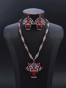 1 Set Of 3pcs Luxurious Cubic Zirconia Flower Design Necklace And Earrings Set, Fashionable Personalized Long Necklace Matching Dress Accessories, Holiday Birthday Valentine's Day Jewelry Gift - Deluxe Suit - View 8