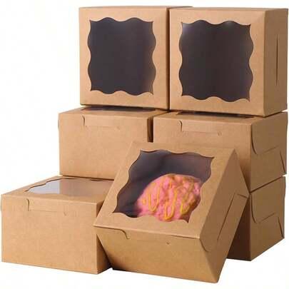 20-200 Pcs 4x4 X 2.5 Inches  White Bread Box With Window, Cupcake Box, Cookie Box, Miniature Pastry Box For Desserts, Strawberries And Pastries