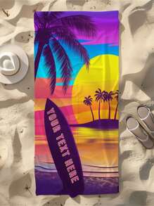 Dieses Strandtuch hat ein tropisches Thema mit hochauflösender digitaler Bedruckung, die wunderschöne Szenerien von Palmen, Sonnenuntergang, Surfbrettern und Inseln zeigt. Mit leuchtenden und langanhaltend Farben Muster. Hergestellt aus 240g/m² superweichem Microfaser-Gewebe, das hautfreundlich, saugfähig, schnelltrocknend und atmungsaktiv ist, geeignet für Sommerurlaube am Strand, Poolpartys oder Outdoor-Freizeitaktivitäten. Personalisierbar mit individuellem Text oder Logo unter Verwendung von Farbstoffen, nicht reizend.