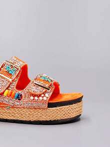 roulvxiang Casual Home Vacation Diamond Thick Sole Sandals,Spring Summer Outfits - Orange - View 5