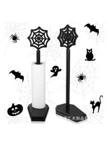 1 PIEZA Soporte para toallas con diseño de murciélago, decoración de cocina y baño, decoración gótica para el hogar, estante para almacenar kleenex, soporte de encimera para Halloween, de madera maciza con base antideslizante en blanco y negro, soporte vertical para servilletas, película transparente y rollo de papel