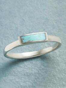 Anillo estrecho enchapado en plata con incrustación de turquesa, estilo normcore, apto para hombres y mujeres, disponible en múltiples tallas, combina con atuendos diarios