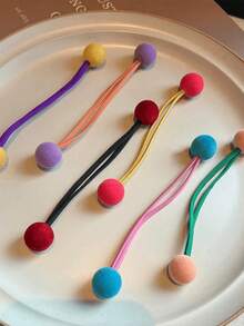 10个彩色毛球心形发圈，高弹力植绒糖果色发饰，安全无害，适合日常使用，可作发绳、马尾辫发圈、发圈、发箍、头饰 - 彩色 - 查看 6